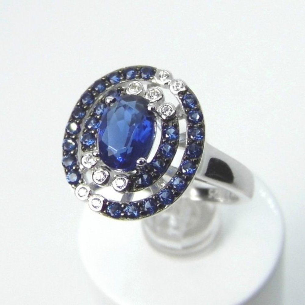 1.65 ctw Sapphire Double Halo Sterling Silver Ring 6